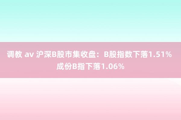 调教 av 沪深B股市集收盘：B股指数下落1.51% 成份B指下落1.06%