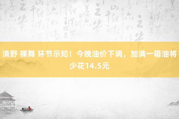 清野 裸舞 环节示知！今晚油价下调，加满一箱油将少花14.5元