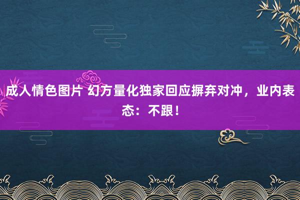 成人情色图片 幻方量化独家回应摒弃对冲，业内表态：不跟！