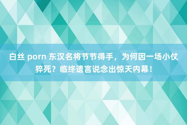 白丝 porn 东汉名将节节得手，为何因一场小仗猝死？临终遗言说念出惊天内幕！