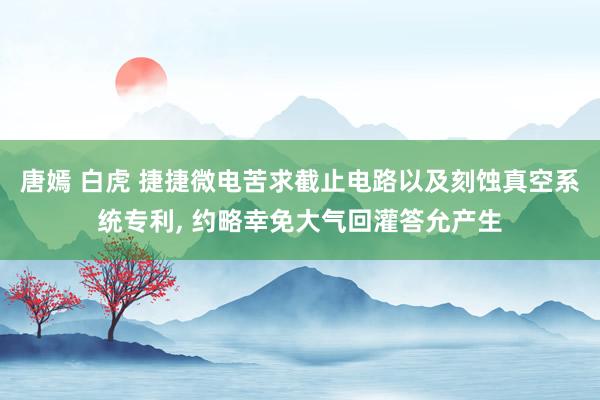 唐嫣 白虎 捷捷微电苦求截止电路以及刻蚀真空系统专利， 约略幸免大气回灌答允产生